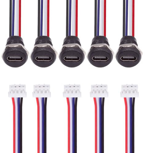 xiwai DIY OEM 5pcs Type C Female Socket to 4Pin Header 24AWG Cable Pitch=2.0mm Panel Mount Type DC 5V Power Data