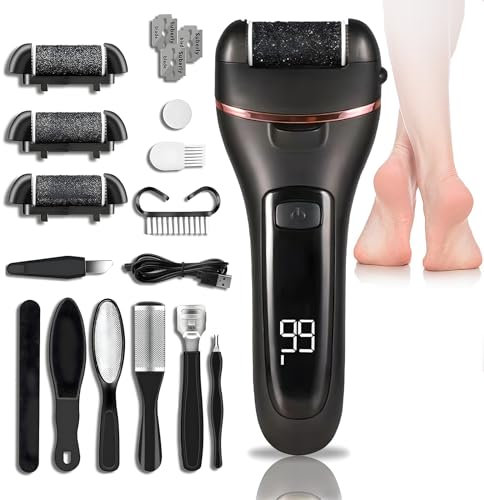 Lima Electrica Pies Durezas,Lima Pies Durezas Recargable Diseño Ergonómico con 3 Rodillos y 2 Velocidades,Pedicura Profesional para Pies IPX7 Waterproof para Exfoliante Eliminar Durezas y Callo-Negro