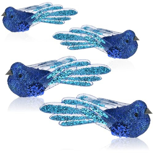 com-four® 4X Decorazioni per Albero di Natale Uccello Decorativo - Uccellini con Paillettes per Decorazione Albero di Natale - Uccellini di plastica con Clip per Natale