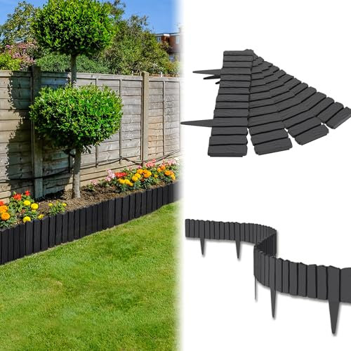 UISEBRT 2,3 m, effetto legno, bordatura per aiuole in plastica PP, bordo per aiuole, bordo per aiuole e aiuole, impermeabile, resistente alla corrosione (antracite)
