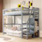 Lexiou Hochbett 90x200 mit Treppe, Kinderbett aus Holz mit Aufbewahrungsregal, einfacher Kleiderschrank Grau