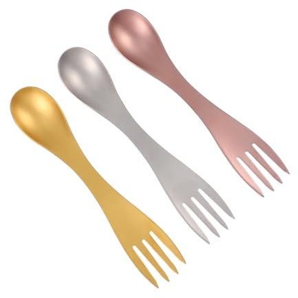 ABOOFAN Juego De 3 Cubiertos Mixtos Para 2 En 1 Tenedor Cuchara Tenedor De Acero Inoxidable Para Acampar