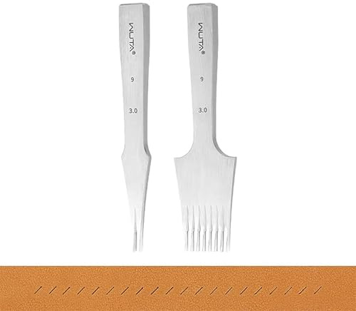 WUTA Französischer Leder Locher Werkzeug, Professionelle Komplett Schnellarbeitsstahl Zinken Stanze, Flache Leder Stanzwerkzeug(Vorderseite 3.0mm 2+8 Zähne)