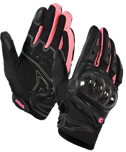 IRON JIA'S Guanti Moto Uomo Estivi Guscio Rigido in Fibra Carbonio Traspiranti Touch Screen Morbidi per Motociclismo Alpinismo Escursionismo Rosa L