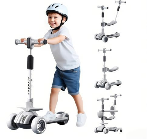 6-in-1 Kinder Roller Scooter mit Abnehmbarem Sitz,Geländer,Schiebestange,Großen Rädern,Bequemer Rückenlehne,Höhenverstellbarem Lenker,Geeignet für Kleinkinder,Jungen und Mädchen ab 2 Jahren