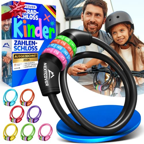 NEXTCOVER® Fahrradschloss Kinder mit 4-stelligem Zahlencode I Kinder Fahrradschloss - Ideal für Roller, Fahrrad & mehr I Zahlenschloss Fahrrad mit bunten Zahlen - Roller Schloss Extra robust & sicher