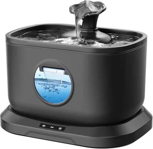 Cordless Cat Water Fountain, Wireless Pet Water Fountain for Cats Indoor with 7-Layer Large Filter, 2.6L/88oz 5000mah Battery Operated Water Fountains, BPA-Free Cat Fountain, Easy to Clean Black