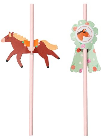 HIKIhooray Pferdestrohhalme Kindergeburtstag 6er Set – 20 cm Papier-Trinkhalme mit Pferde-Motiv Reiterhof Mädchen Party Reiterhof Motto