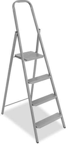 SPRINGOS4 Escalera plegable de 4 niveles + carga de 150 kg + escalera compacta de acero con peldaños antideslizantes para casa y jardín para artesanos
