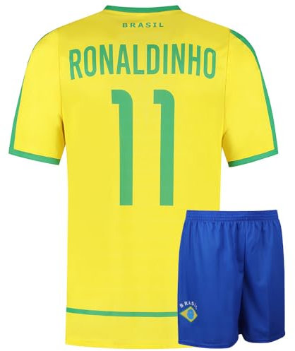 Brasilien Fußball Trikot Set Heim Ronaldinho - WM 2002 - Kinder und Erwachsene - Jungen - Sportsachen - Geschenk - Sport t Shirt - Sportbekleidung - Größe L