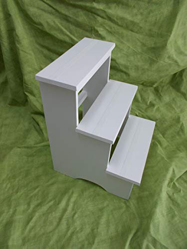 Escabeau fixe 3 marches en bois, 60 x 45 x 40 cm, blanc