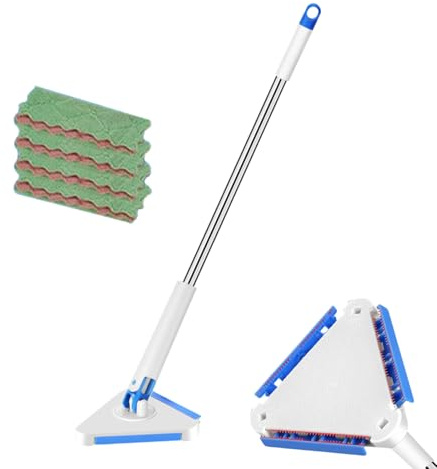 Fregona De Pared - Mopa Triangular con Rotación 360° Y 4 Paños,Mango Extensible De 120 Cm para Ventanas Muebles Y Paredes