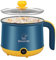 Electric Hot Pot with Handle 1.8L Electric Cooking Pot Non-Stick Mini Travel Cooker with Steam Rack 2 Gear Electric Shabu Cooker Heating Boil Rapid Mini Hot Pot for Soup Porridge (Blue Single Layer)