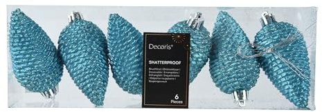 Kaemingk Christbaumschmuck Zapfen 8cm Kunststoff 6 Stück - bruchsicher & mit Glitzer - Christbaumkugeln Weihnachtsbaumkugeln - Weihnachtsbaumschmuck - Folkloreblau