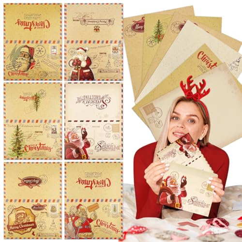 FUKPO 6 Stück Weihnachtskarten mit 6 Stück Umschlag Set, Weihnachtskarte Postkarte Kinder Weihnachtspostkarten Christmas Cards, Briefumschläge Postkarten Weihnachten Lustig Frohe Weihnachten Karte