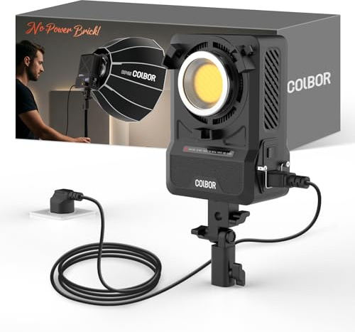 COLBOR 200W Foco LED Video, Diseño con Adaptador de Corriente Integrado, Luz de Estudio COB Bicolor 2700K-7000K con Montura Bowens, CRI 96+, Luz de Relleno para Streaming, Youtube, TikTok