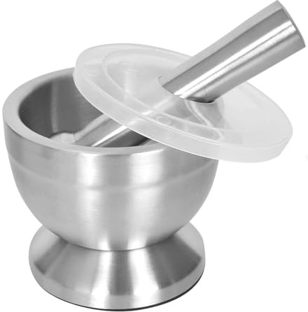 Sitbfoam Mortel med stöttelset, 304 rostfritt stål livsmedelssäker Pestle and Mortar med plastskydd, liten kryddkvarn kross, örtkvarn för kryddor, pestos eller pasta