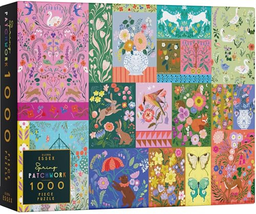 Elena Essex Jigsaws 1000 Pieces for Adults - Spring Patchwork, Puzzles for Adults, Adult Puzzles, Colourful Springtime Nature Wildlife Jigsaw Puzzle, Size 50x70cm
