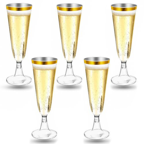 Coztie Sektgläser Plastik, 30 Stück Kunststoff 150ml Mehrweg Champagnergläser Mimosa für Sektempfang, Hochzeit, Geburtstag, Picknick, Party - Transparent (30, Transparent Gold Edge)