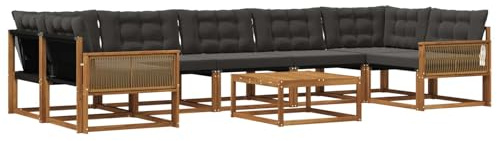 vidaXL Outdoor-Sofagarnitur mit Kissen 8 pcs Natürlich und Schwarz, Moderne Garten-Sofaset, wetterfeste Möbel, schicke Kollektion, bequemes Loungesofa für die Terrasse