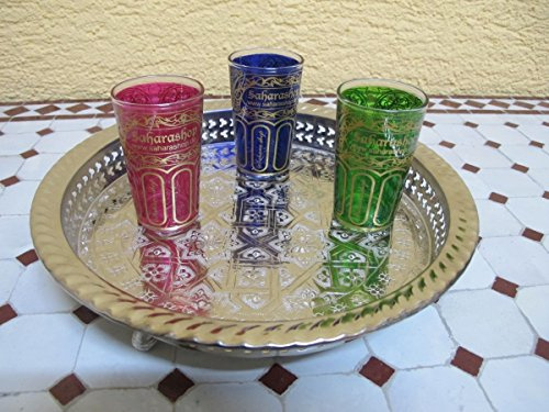 Marokkanisches Teetablett Fes Ø 27 cm Silber, Rundes Antik Tablett aus Messing, Orientalisches Teetablett, Serviertabletts Buffet, auch für Schmuck- und Make-up-Organizer-Kerzenteller