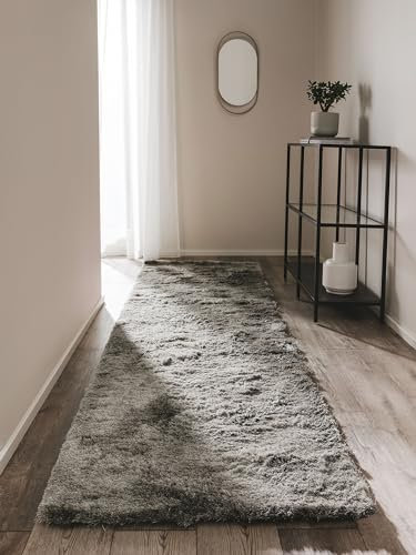 benuta Nest Hochflorteppich Whisper - Grau 80x300 cm - Kuschelig Weicher Teppich für Schlaf- und Wohnzimmer - Pflegeleicht - Fußbodenheizung Geeignet