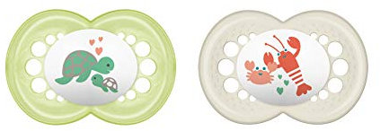 MAM Original Silikon Schnuller im 2er-Set, zahnfreundlicher Schnuller, Baby Schnuller aus speziellem MAM SkinSoft Silikon mit Schnullerbox, 16+ Monate, Schildkröte
