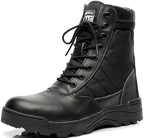 LiliChan SWAT Uomo Tattico Stivali di Pelle con Cerniera Scarpe Alti (43, Nero)
