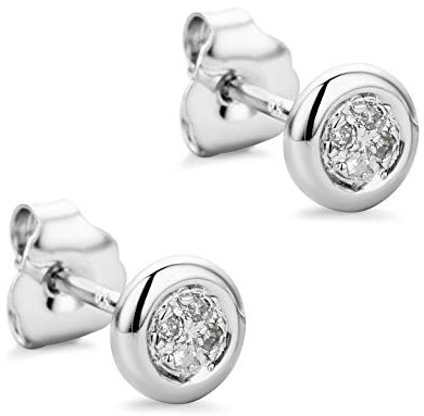 Orovi Schmuck Damen- 9 Karat Weißgold Ohrringe 375-8 natürliche Diamanten im Brillantschliff 0.03 Ct- Echtgold Ohrstecker- Damenschmuck allergenfrei & handgemacht