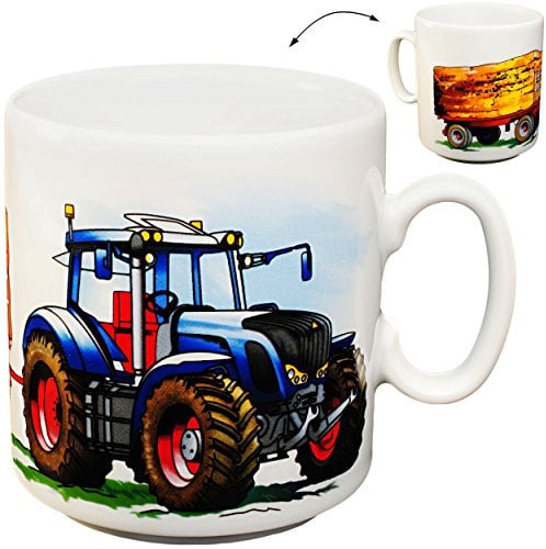 alles-meine.de GmbH große Tasse - Trinkbecher/Henkeltasse - Traktor - Trecker mit Anhänger - Bauernhof - 260 ml - aus Porzellan/Keramik - Trinklerntasse - Jungen - Kinder..