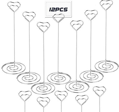 12 Stück Fotohalter Herz Memohalter Tischnummer Halter Bilder Clip Memo Fotoständer Tischkartenhalter für Hochzeit Platzkartenhalter Sitzkarten Deko Namen Büro Wohnung Geburtstag Party Silber 22cm