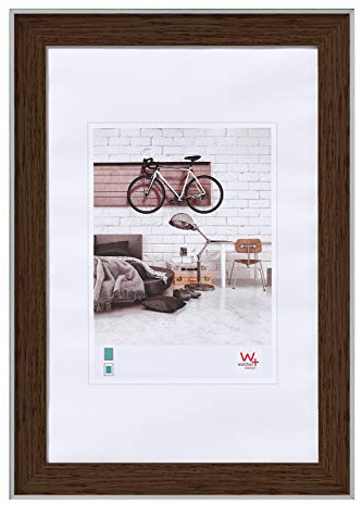 walther design Bilderrahmen nussbaum 20 x 30 cm mit silberne Außenkante, Bohemian Designrahmen EN030N
