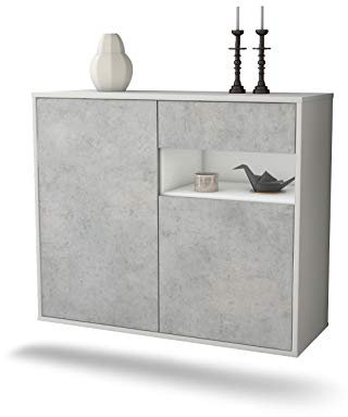 Dekati Sideboard Augusta hängend (92x77x35cm) Korpus Weiss matt - Front Beton Optik - Push to Open