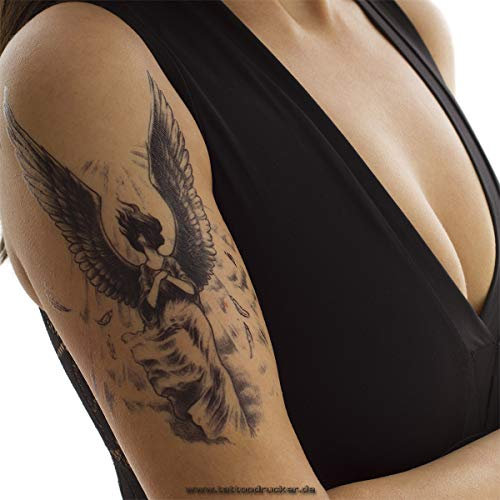 1x schwarzes Engel XL Tattoo - fliegender Engel - Body Temporary Tattoo - TH567 (1)