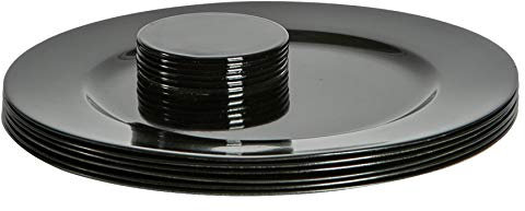 Argon Tableware Metallic Charger Plates & Coasters Set - Black - 12pc - 33cm - Metallic Finish Reusable Dining Table Setting Plates Drink Placemats for Christmas, Celebrations, Restaurant Decor