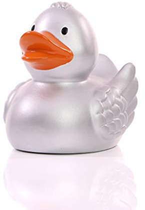 Schnabels Badeente Wings - Geschenk für Geburt Geburtstag Namenstag Kinder Baby Freund-in Mädchen Junge - lustig originell Glücksbringer - Spielzeug Quietsche-Ente Deko Badewanne (Silber)