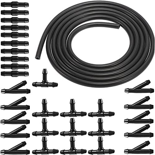 RUNCCI-YUN Schwarz 3m Wischwasserschlauch Reparaturset, Scheibenwaschanlage Schlauch, Automotive Isolierschlauch, Universal Mit 30 Stücke Schlauchverbinder