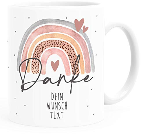 SpecialMe® Kaffeetasse Danke Regenbogen personalisierbar Wunschtext Dankeschön-Geschenk personalisierte Geschenke Personalisiert rosa weiß Keramik-Tasse