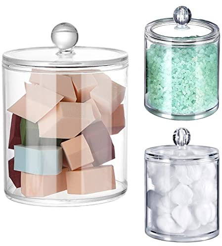 3 Stück Wattestäbchen-Halter, transparenter Halter für Wattebälle, Kunststoff-Apotheker-Gläser, Make-up-Aufbewahrungsbehälter für Kosmetik, Badezimmer, Waschtisch, Badesalz, Zahnseide (284 g, 623 g)