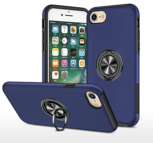 EYZUTAK Case for iPhone 7 Plus iPhone 8 Plus, 360 Degree Rotation Magnetic Metal Finger Ring Holder Magnet Car Holder Inner Silicone with Camera Protection Glossy Anti-drop Hard Cover - Blue