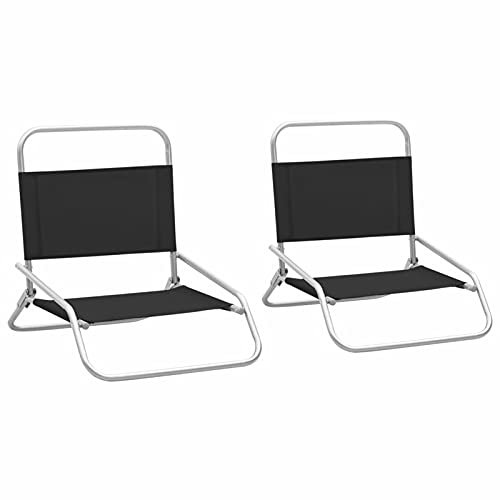 Tidyard Klappbare Strandstühle 2 STK.Strandstuhl-Set Campingstühle Stühle 51 x 61 x 58 cm,Liegestuhl Klappstuhl Gartenstuhl Angelstuhl,Oxford-Gewebe mit PE-Beschichtung,Stahl,Schwarz