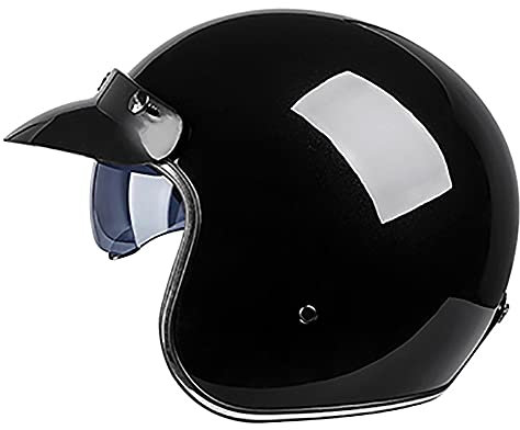Woljay Retro Motorradhelm 3/4 Jethelm Halbhelme Motorrad Jethelm mit Schild Sonnenblende für Männer Frauen Erwachsene ECE 22/05 DOT Approved (Mittelgroß, Glänzend schwarz)