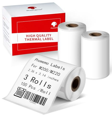 Phomemo Mehrzweck Thermo Aufkleber Etiketten,2,36x3,14,Premium-Klebe-Etiketten für Mailing-Adressen,Kompatibel mit M220 M221 Etikettendrucker für Logo-Design,QR-Code, Namensschild, Inventar,3 Rollen