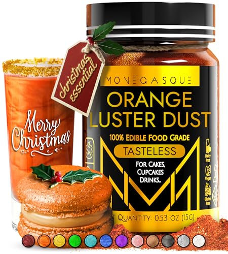 MONÉGASQUE Orange Edible Glitter for Drinks 15g – Edible Glitter for Cakes - Orange Luster Dust for Drinks & Cocktail Shimmer - Drink, Cocktails, & Cake Lustre Dust - Food & Cake Decorations Spray