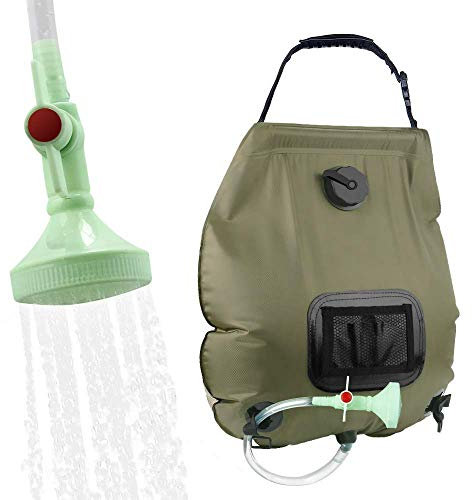 LOMUG Solar Shower Outdoor, 20 L Camping Shower Solar Camping Shower Set, Camping Shower Solar Water Bag Pool Shower Hot Water Shower with Shower Head & On-Off Switchable for Camping Hiking (Green)