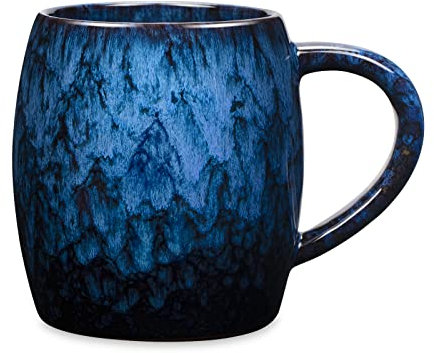 21 Oz Large Ceramic Coffee Mug, Otevymu Handmade Pottery Big Tea Cup for Office and Home, Big Handle Easy to Hold, Microwave and Dishwasher Safe, Stylish Texture Glaze (Deep blue)