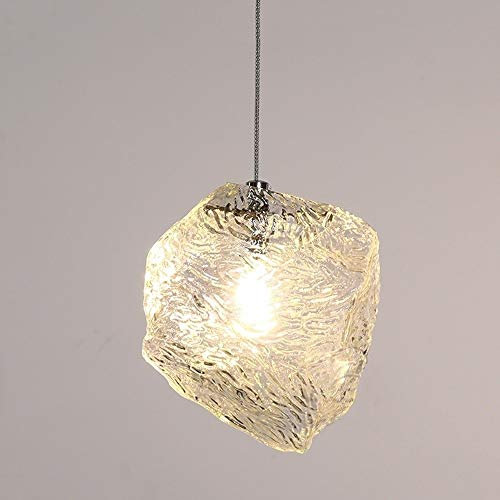 CAPXXIN Nordic Creative Single Head Cube Handgeblasenes Glas Pendelleuchte Kücheninsel Wohnzimmer Kronleuchter Nachttisch Deckenbefestigung Weißer G4-Schirm Elegantes Geschäft Höhenverstellbares