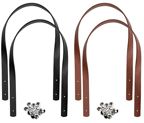 Pinsheng Taschenhenkel PU Schultergurte Leder taschengriffe 4 Stück, Länge 60 cm, 2 cm breit, Ersatz Handtaschenriemen handtaschen Griffe mit Nieten, 2 Farben Schwarz und Braun