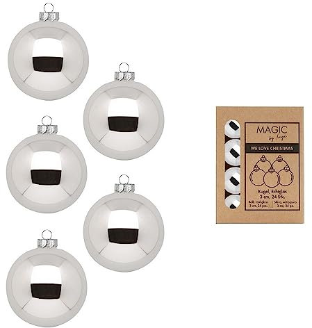 Weihnachtskugeln Glas 3cm x 24 Stück in Kartonbox Christbaumkugeln klein Shiny Silver
