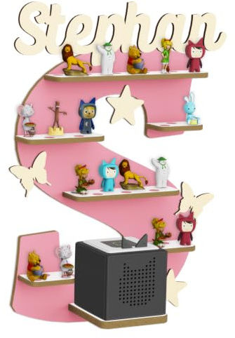 Holzura Tonie Regal für Toniebox, Toniebox Regal personalisiert mit Name und Holzsymbolen, Tonie Aufbewahrung (Buchstabe S)